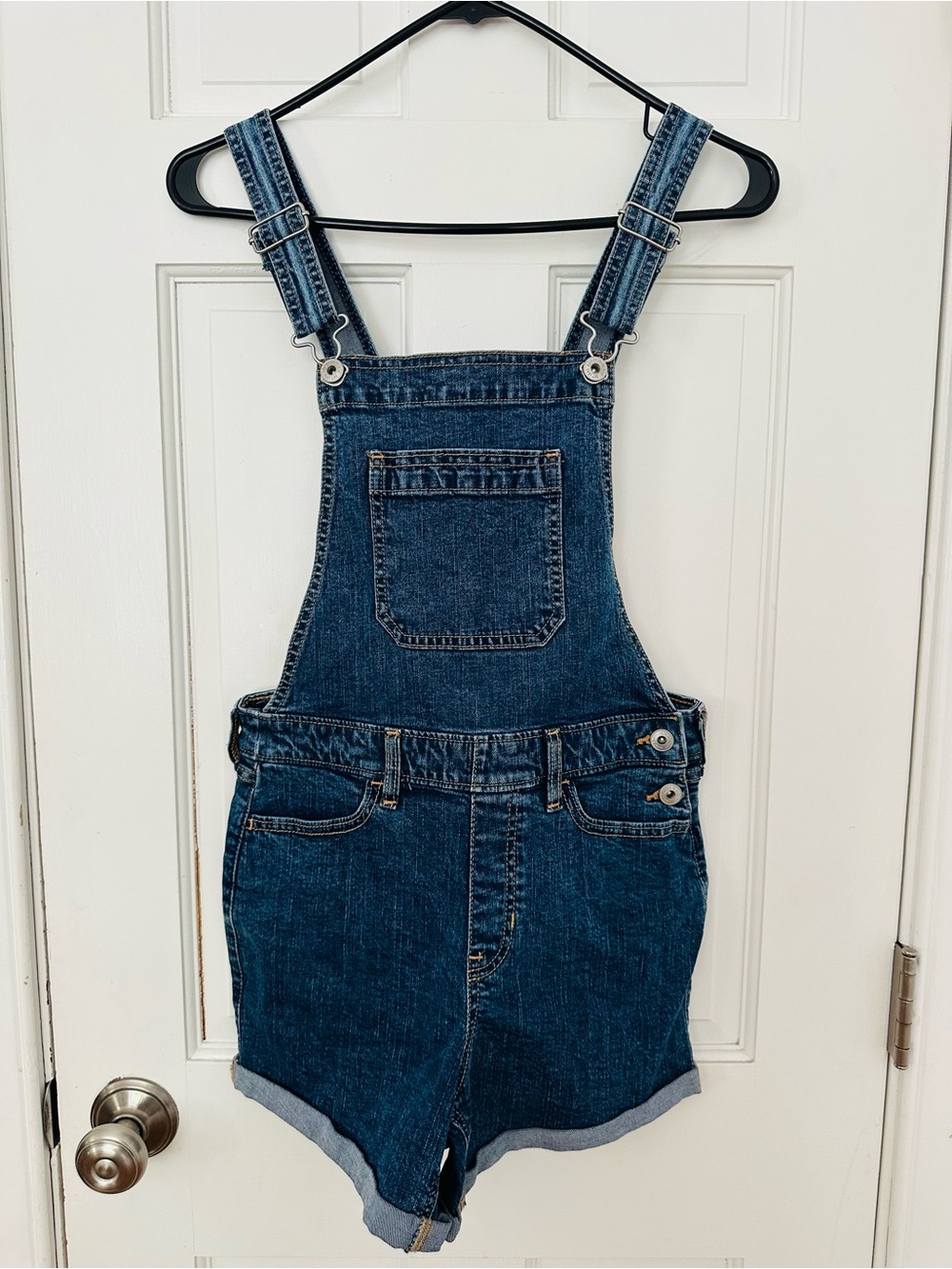 abercrombie kids blue denim short overalls sz 13/14